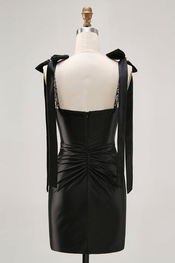 Black Rhinestone Tight Homecoming Dress with Slit